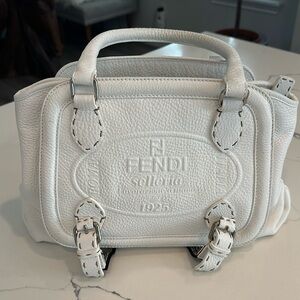 Authentic Fendi Top Handle Bag. White Leather.